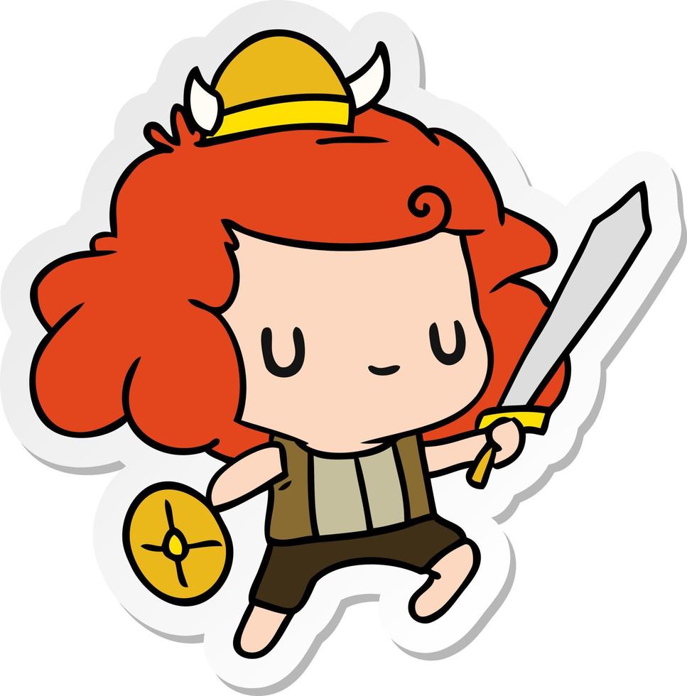 adesivo desenho animado kawaii linda criança viking vetor