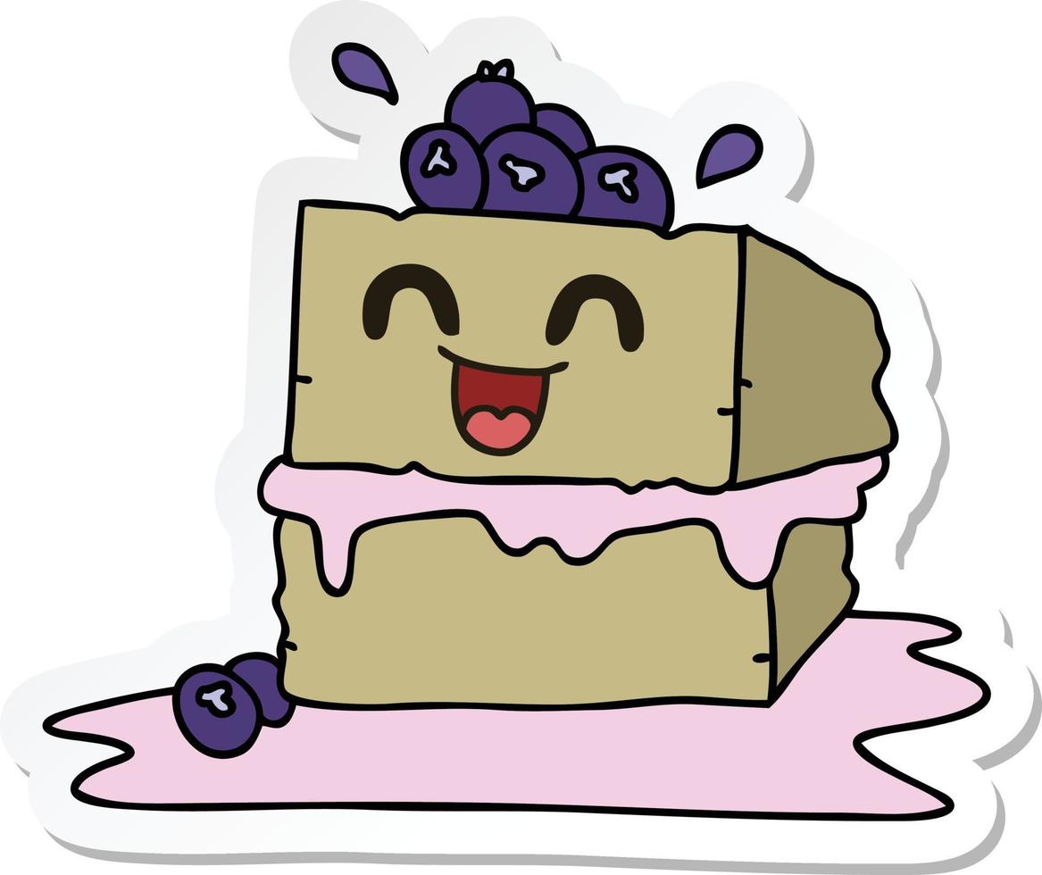 adesivo de uma fatia de bolo feliz de desenho animado peculiar desenhado à mão vetor