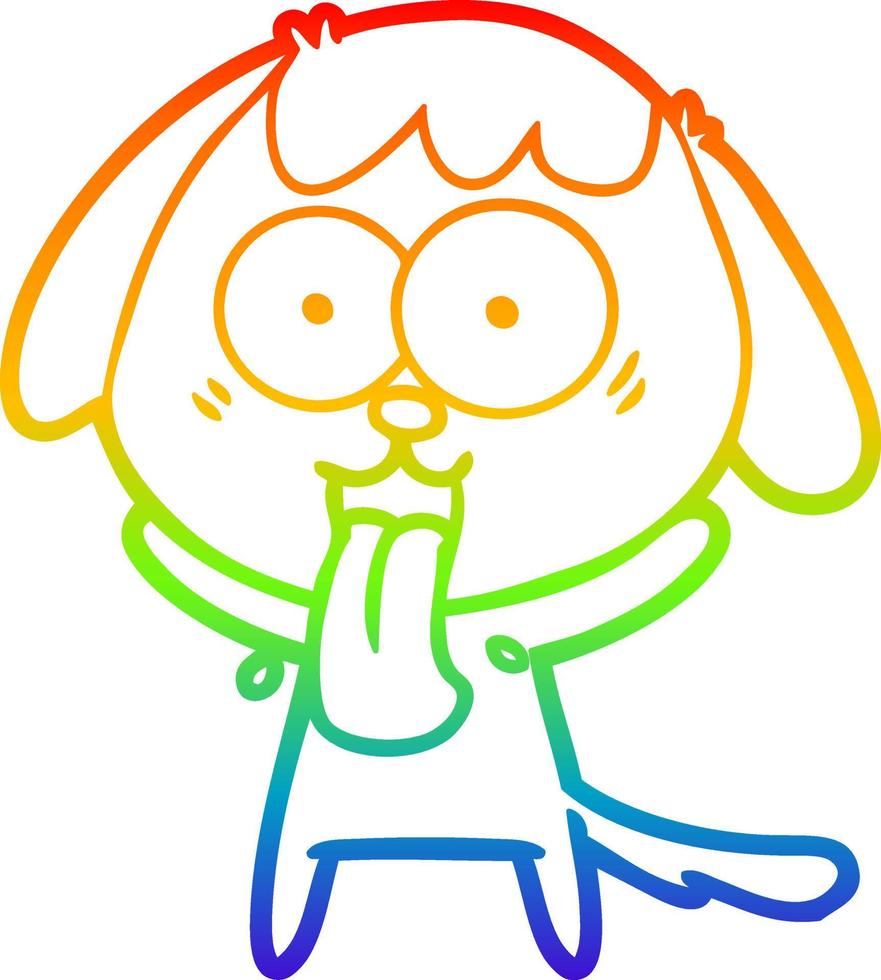 linha de gradiente de arco-íris desenhando cachorro fofo de desenho animado vetor