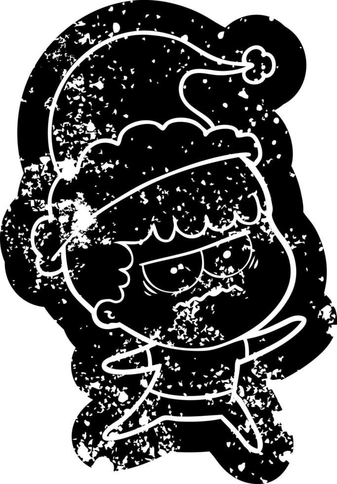 ícone angustiado dos desenhos animados de um homem irritado usando chapéu de papai noel vetor
