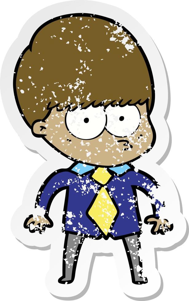 vinheta angustiada de um menino de desenho animado nervoso vestindo camisa e gravata vetor