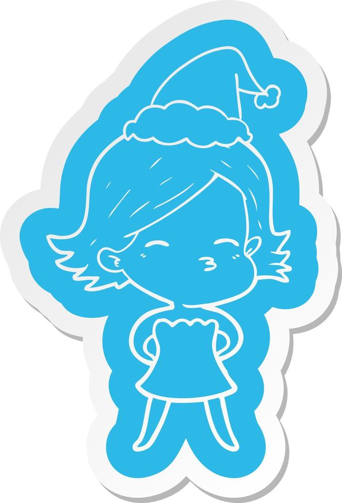 adesivo de desenho animado de uma mulher usando chapéu de papai noel vetor