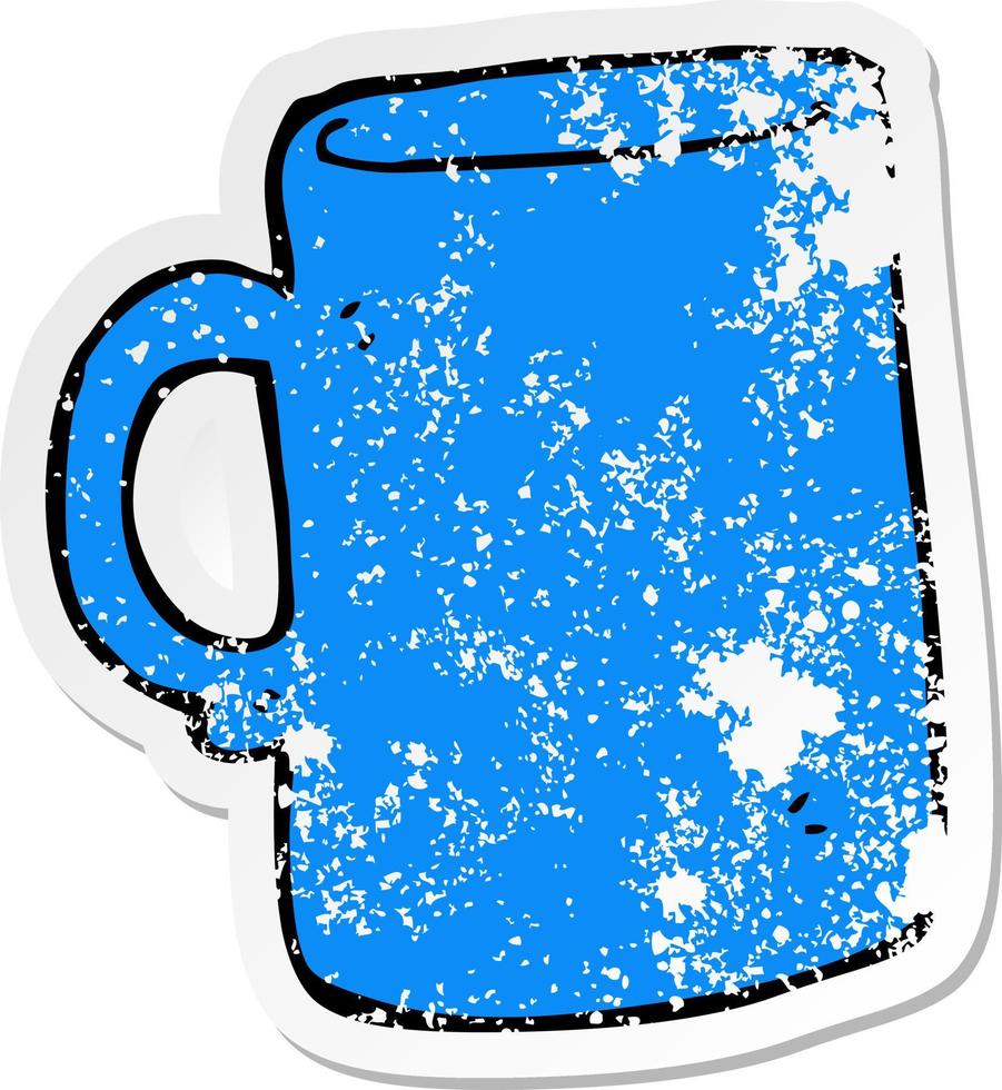 adesivo angustiado de uma caneca de desenho animado vetor