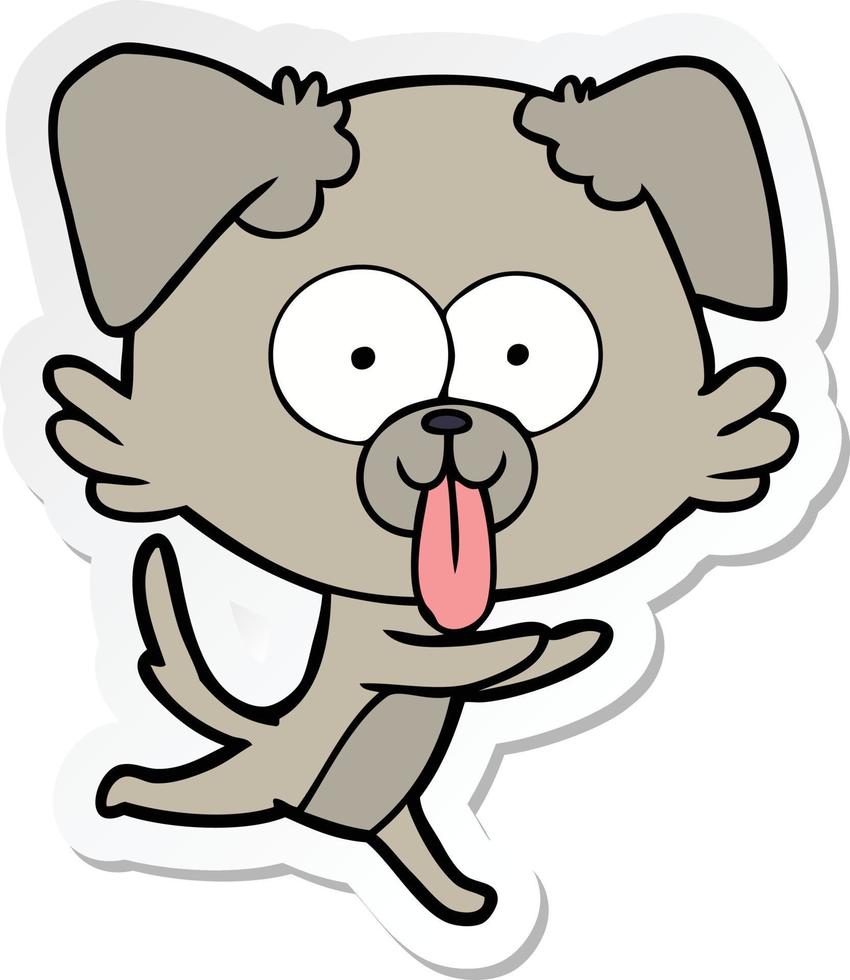 adesivo de um cachorro correndo de desenho animado com a língua de fora vetor