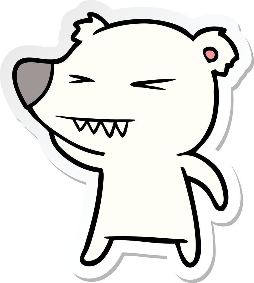 adesivo de um desenho animado de urso polar com raiva vetor