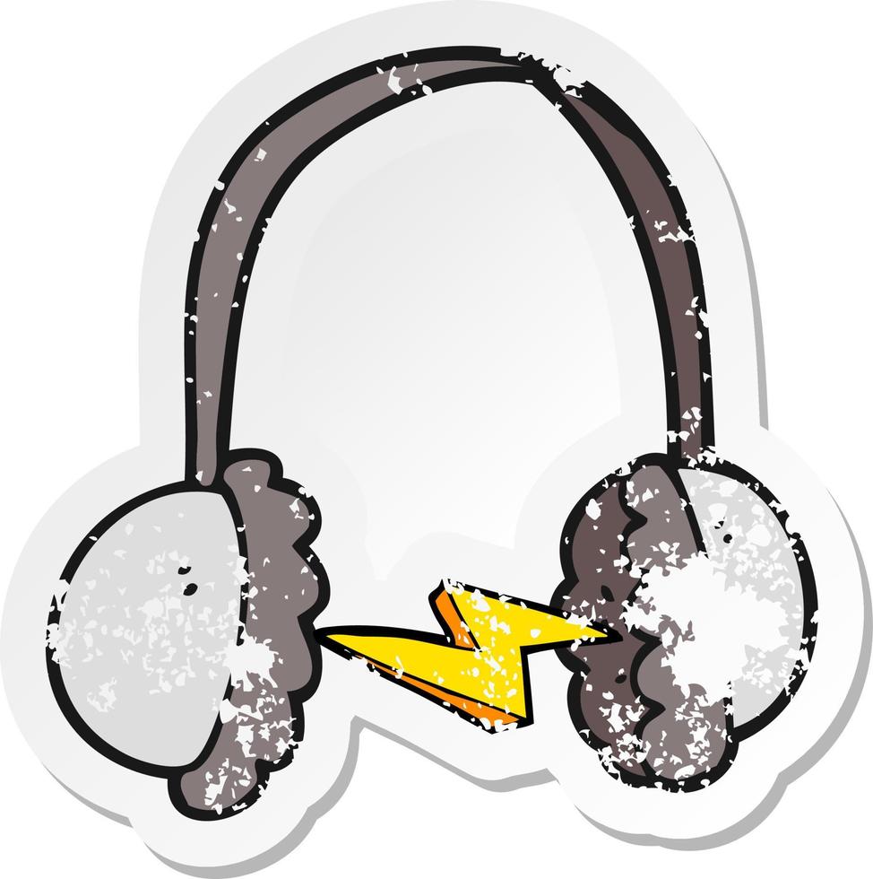 adesivo retrô angustiado de fones de ouvido de desenho animado vetor