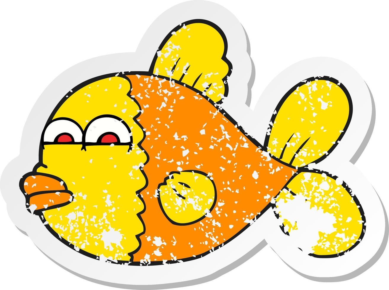 adesivo retrô angustiado de um peixe de desenho animado vetor