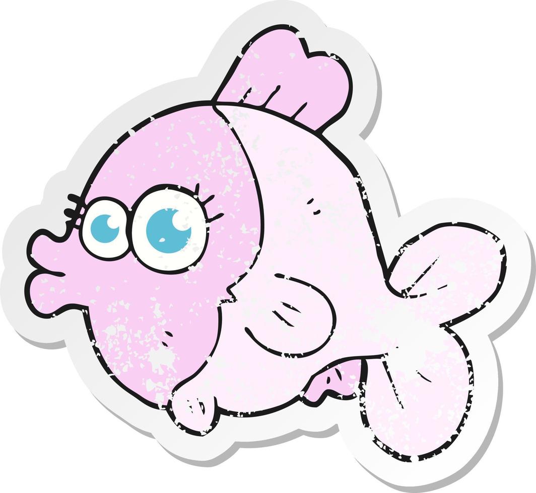 adesivo retrô angustiado de um peixe de desenho animado engraçado com grandes olhos bonitos vetor