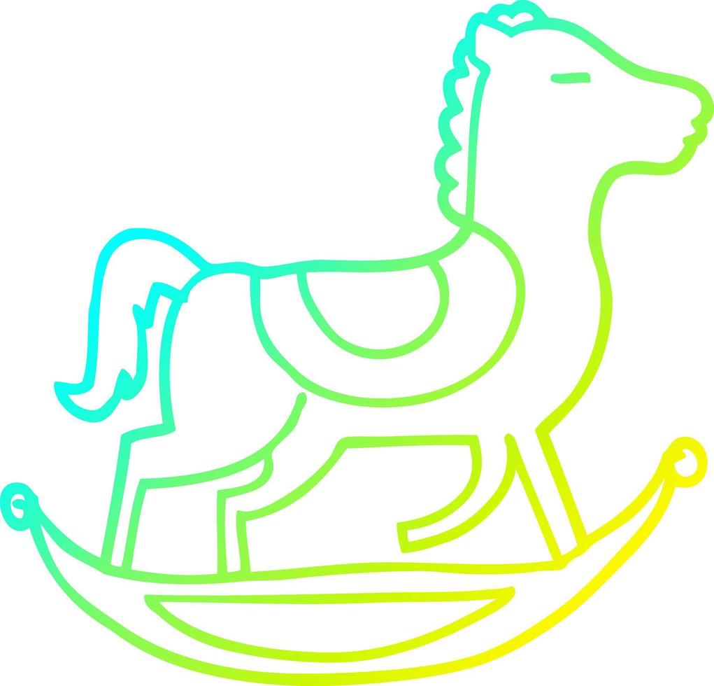 cavalo de balanço dos desenhos animados de desenho de linha de gradiente frio vetor