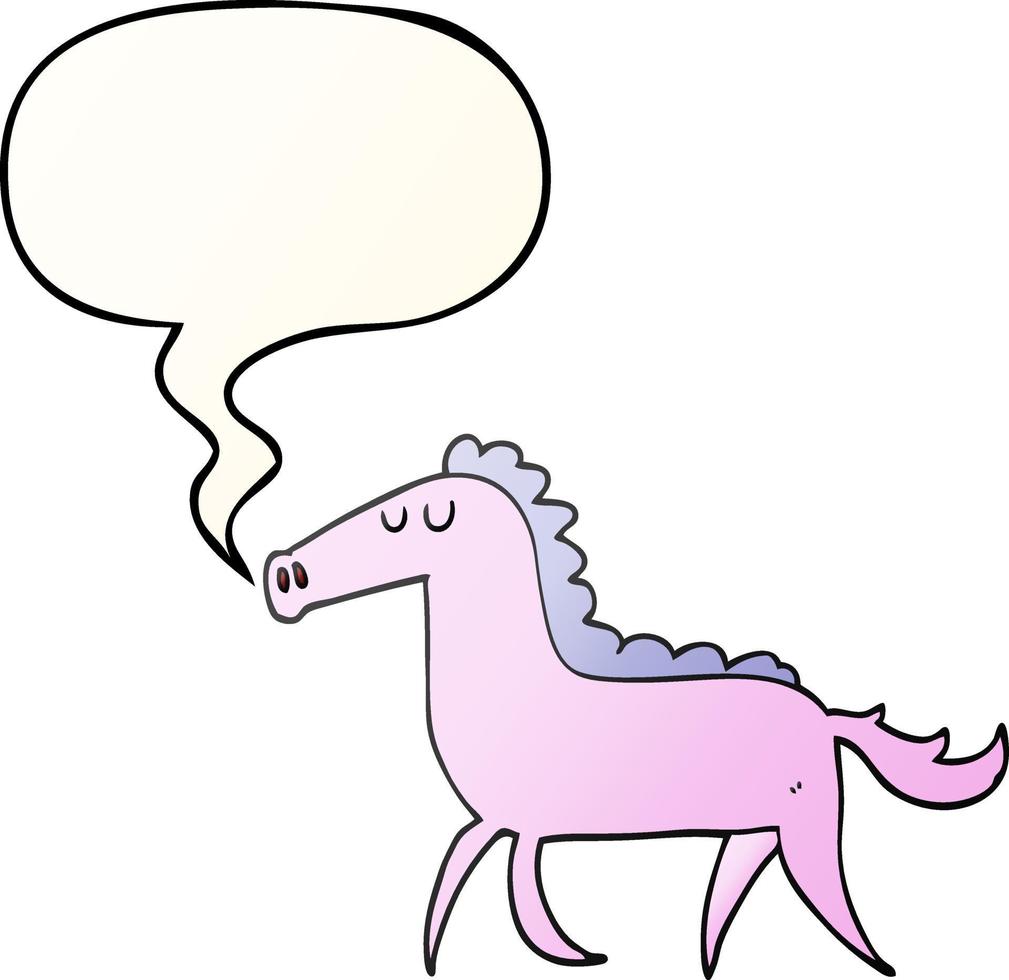 cavalo de desenho animado e bolha de fala em estilo gradiente suave vetor