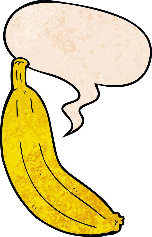 banana de desenho animado e bolha de fala no estilo de textura retrô vetor