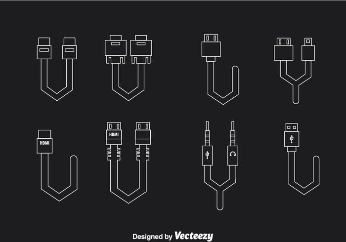Ícones de estrutura de conexão de cabo e fio vetor