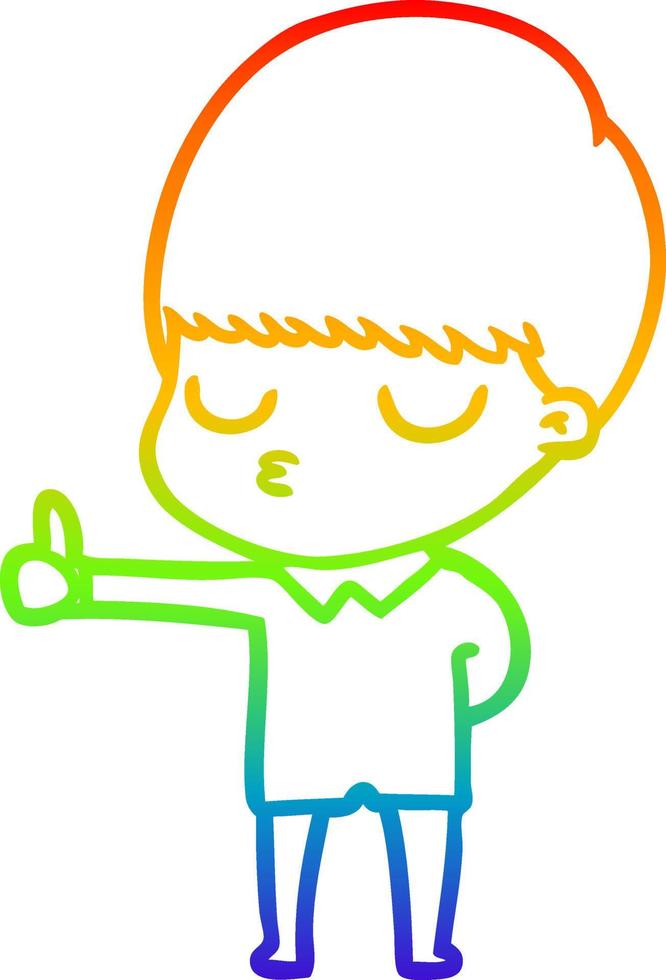 desenho de linha gradiente arco-íris desenho animado menino calmo vetor