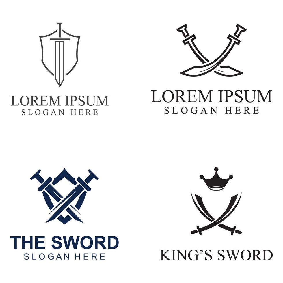 espada, escudo e logotipo da espada do rei. modelo de ilustração vetorial de design de logotipo. vetor
