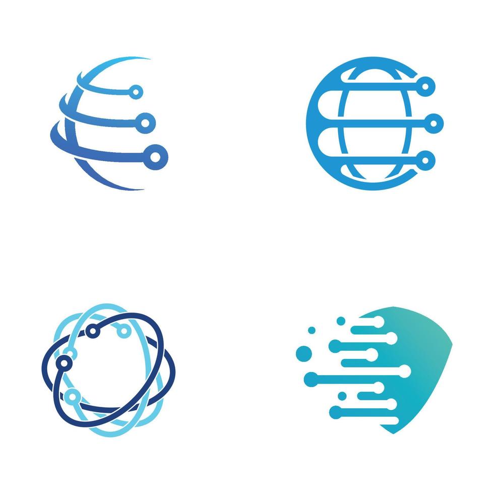 logotipo do mundo da tecnologia digital moderna, planeta global ou tecnológico e proteção de tecnologia digital. logotipo com modelo de ilustração vetorial de conceito. vetor