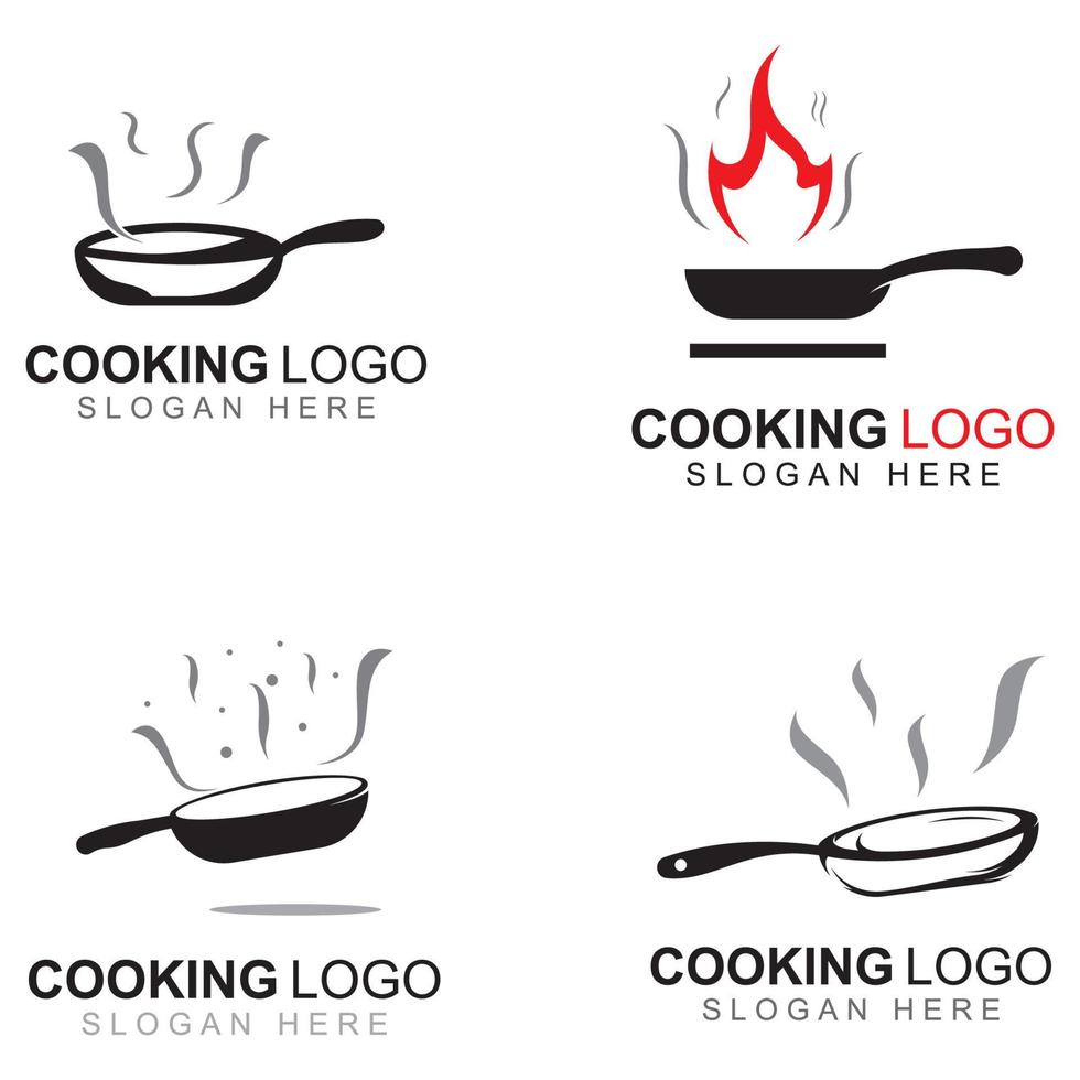logotipos para utensílios de cozinha, panelas, espátulas e colheres de cozinha. usando um conceito de design de modelo de ilustração vetorial. vetor