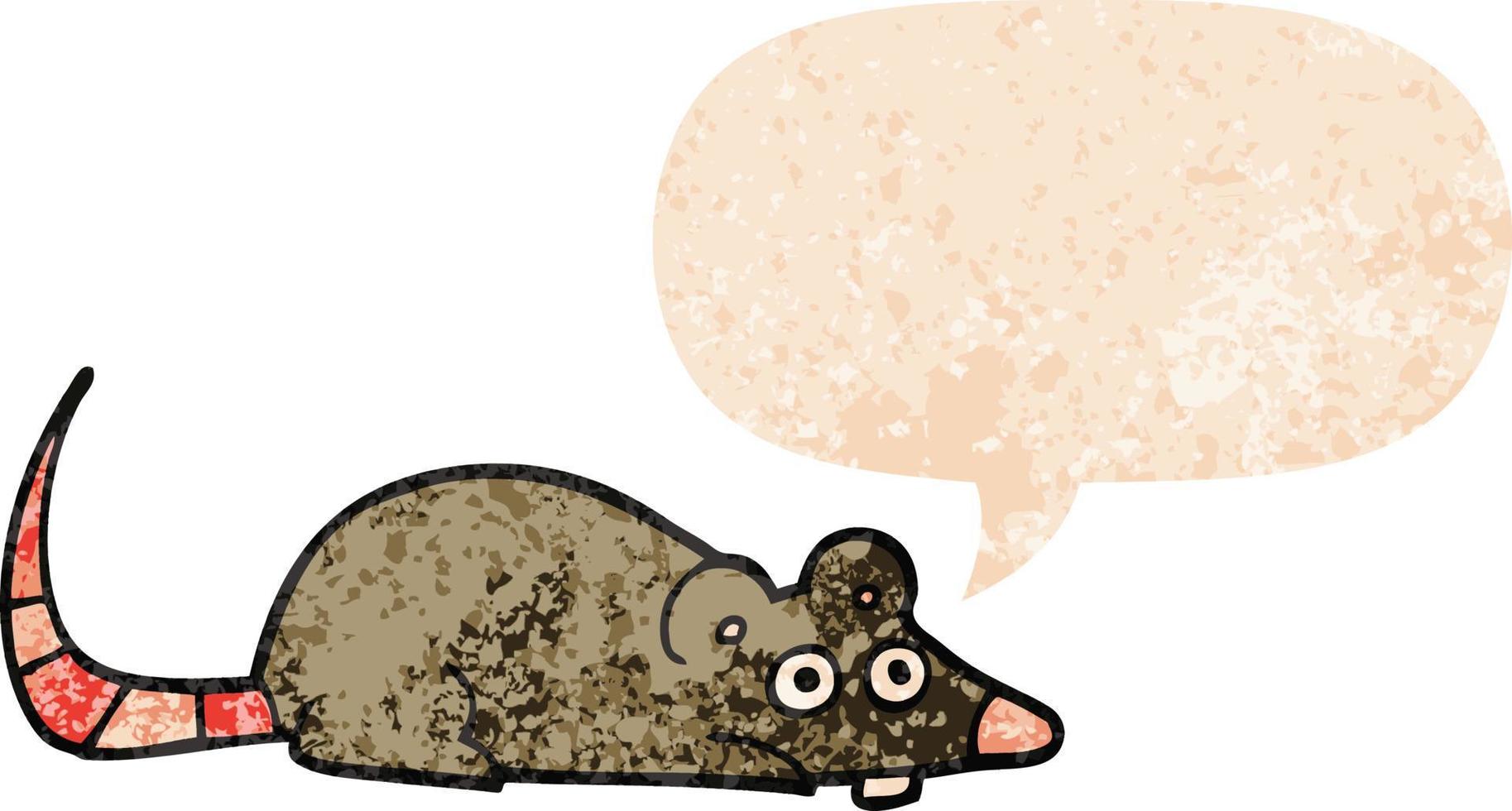 mouse de desenho animado e bolha de fala em estilo retrô texturizado vetor