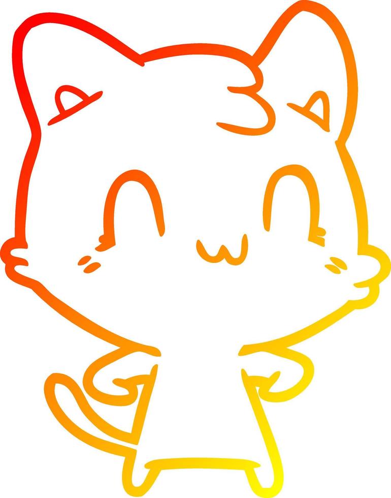 desenho de linha gradiente quente desenho animado gato feliz vetor