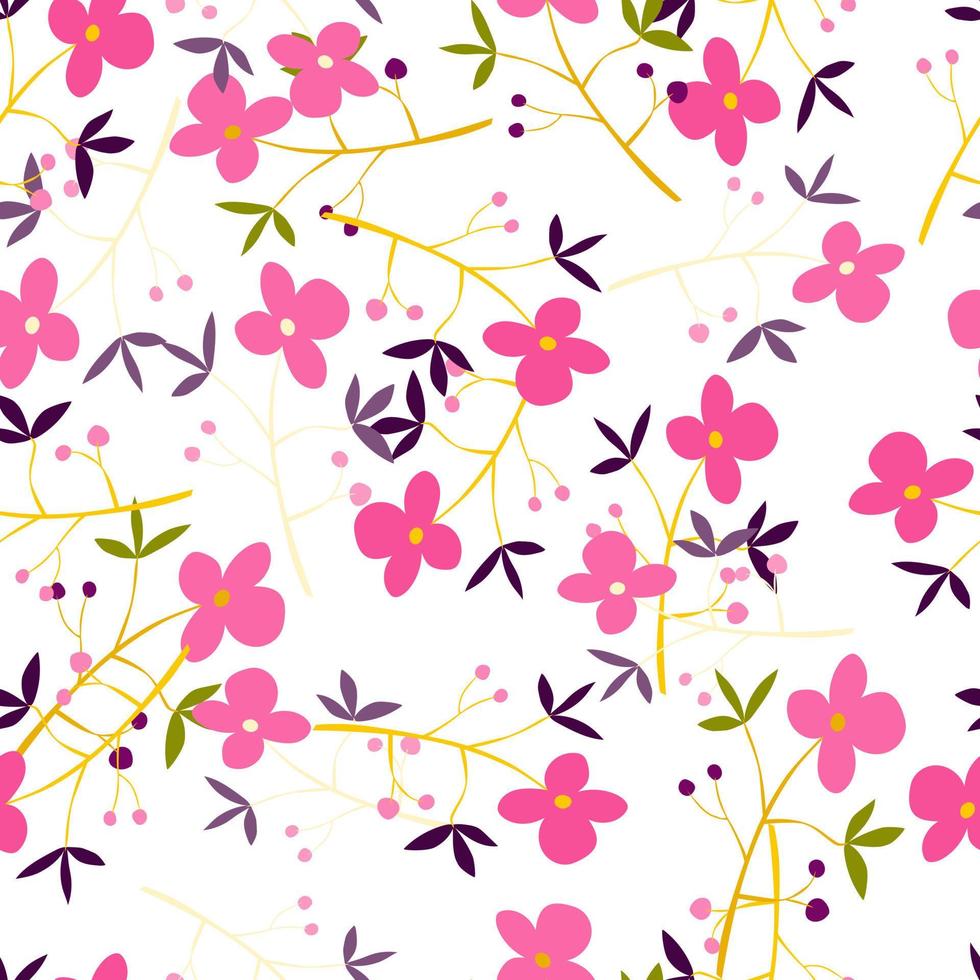 padrão sem emenda romântico mão desenhada flor. papel de parede floral abstrato simples. doodle plantas fundo infinito. vetor