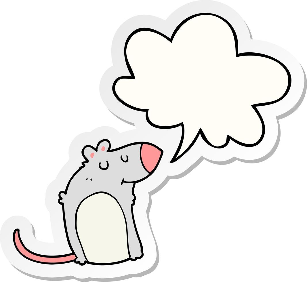 rato gordo de desenho animado e adesivo de bolha de fala vetor