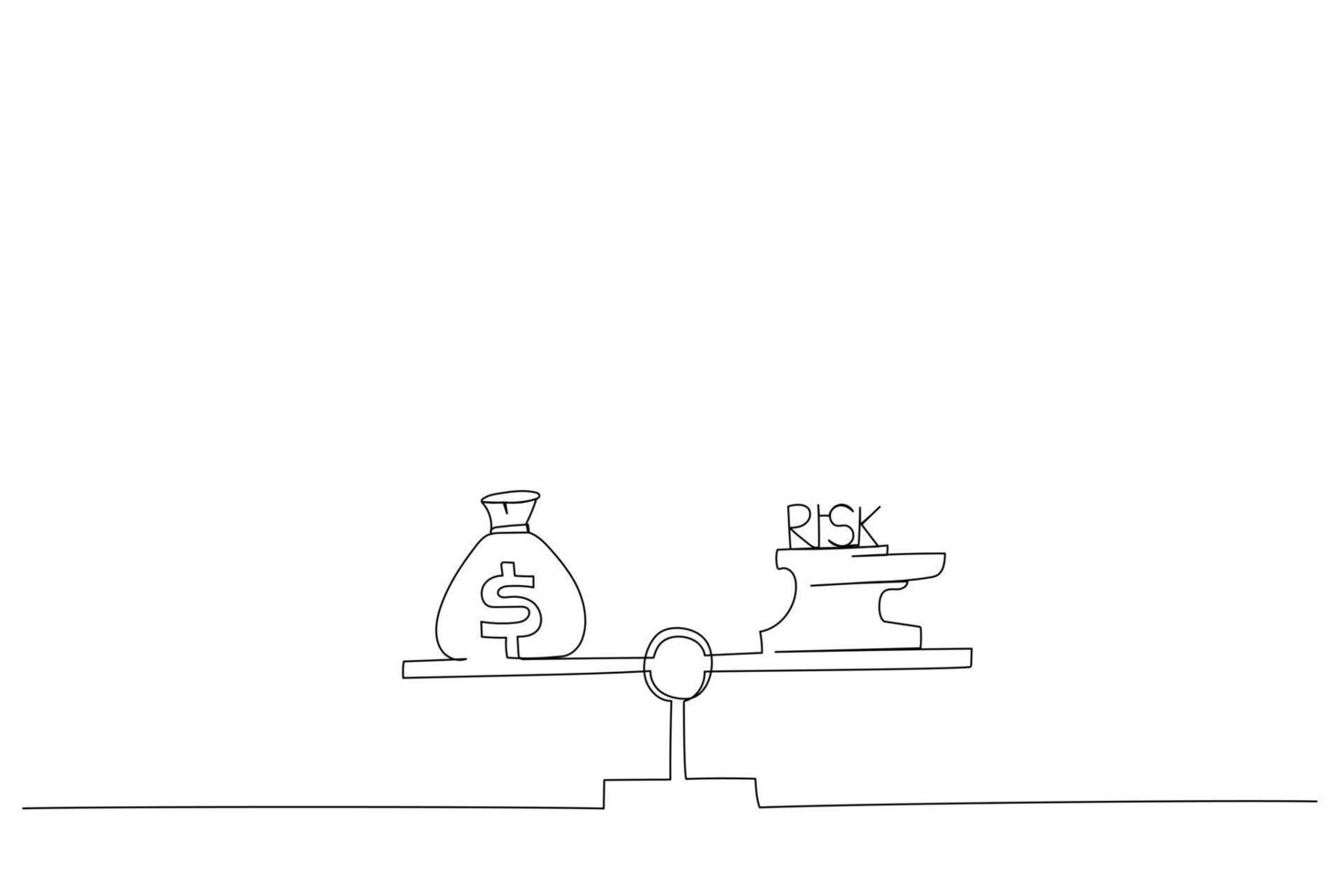 ilustração do empresário equilibrando entre recompensa e risco. estilo de arte de uma linha vetor