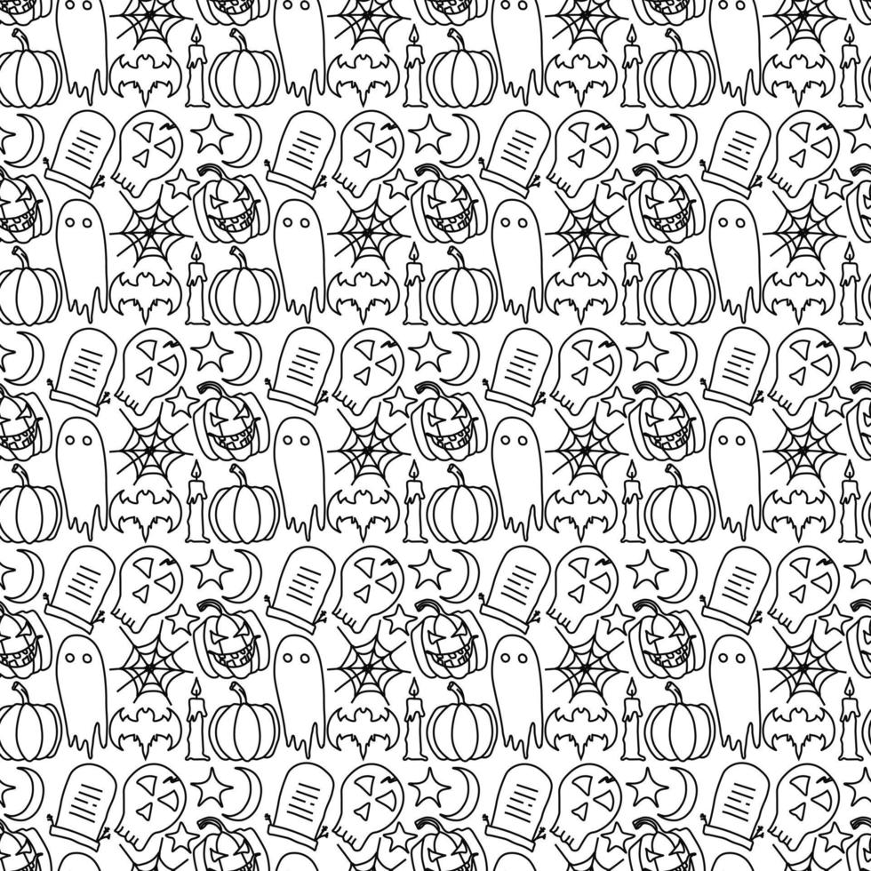 padrão de halloween sem costura. doodle vector fundo de halloween