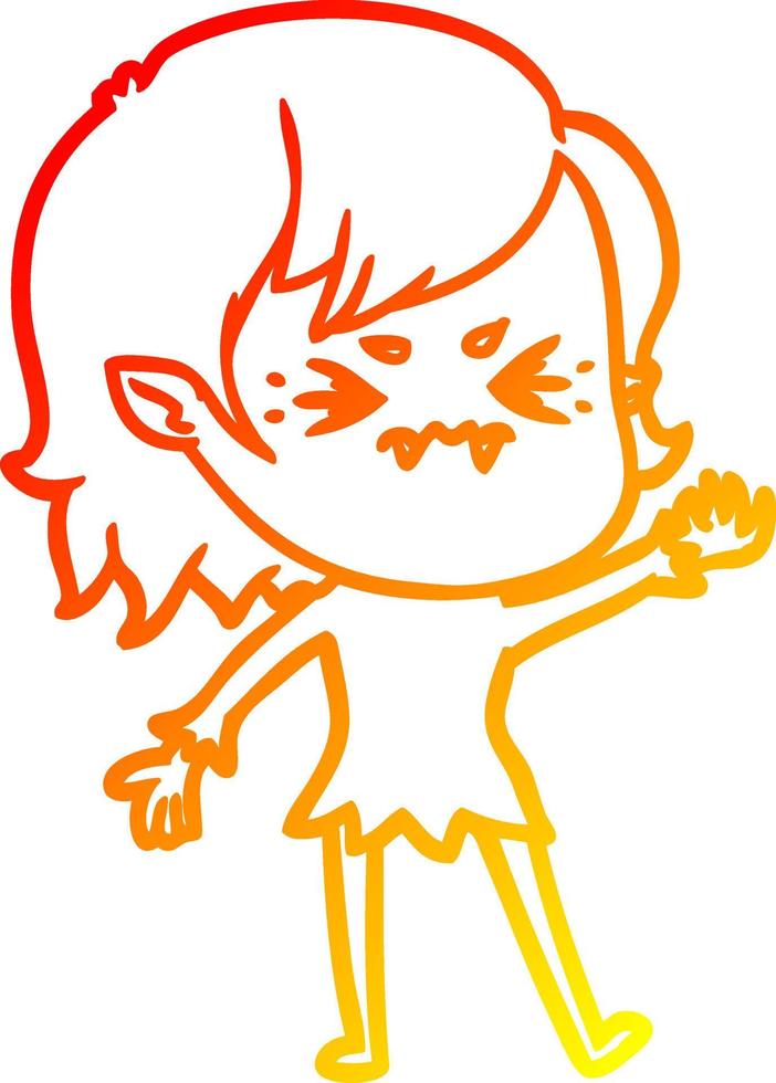 linha de gradiente quente desenhando garota vampira irritada dos desenhos animados vetor