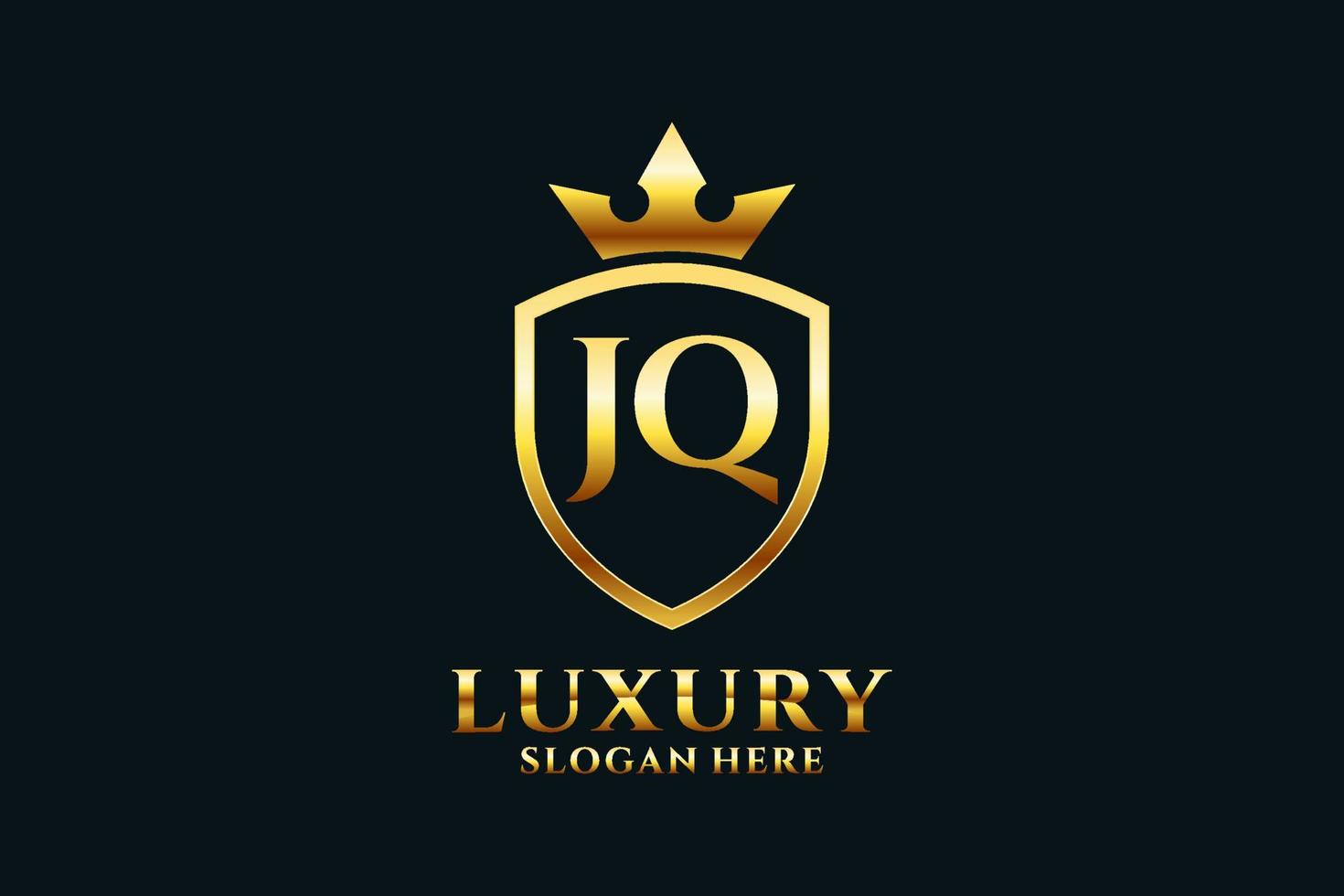 logotipo de monograma de luxo elegante inicial jq ou modelo de crachá com pergaminhos e coroa real - perfeito para projetos de marca luxuosos vetor