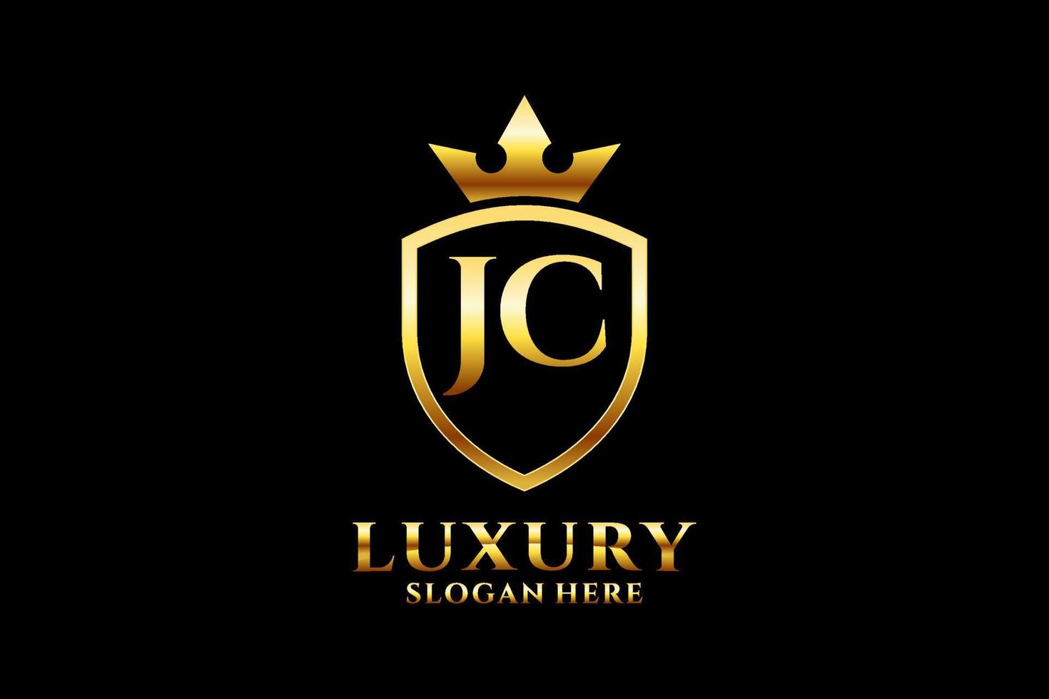 logotipo de monograma de luxo elegante inicial jc ou modelo de crachá com pergaminhos e coroa real - perfeito para projetos de marca luxuosos vetor
