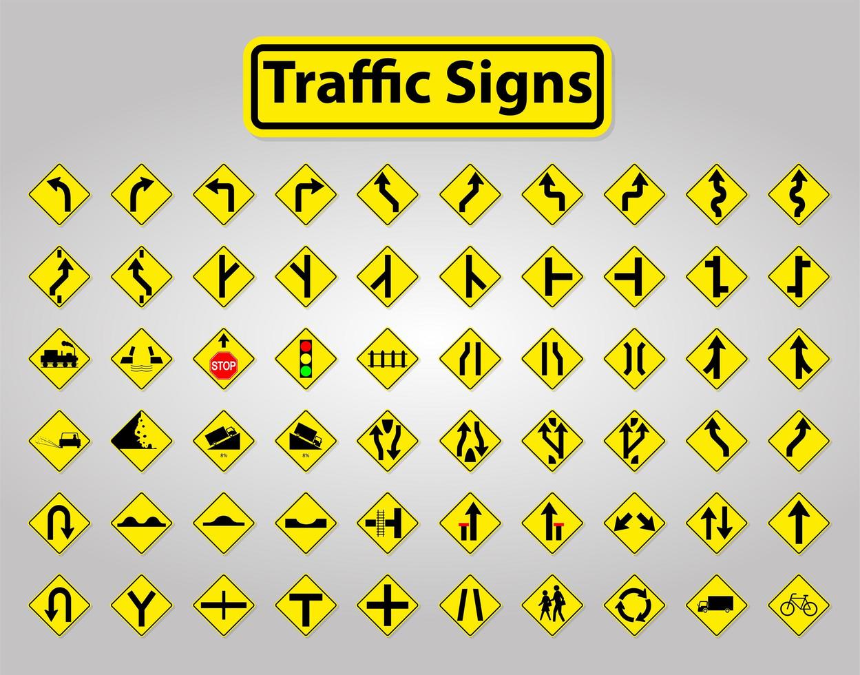 conjunto de sinais de trânsito amarelo e preto vetor