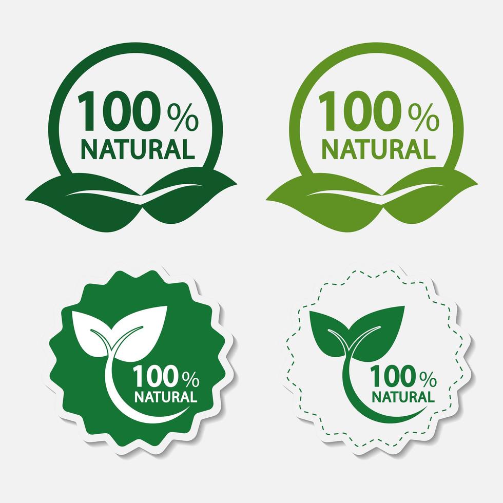 conjunto de etiqueta 100% natural ecológico vetor
