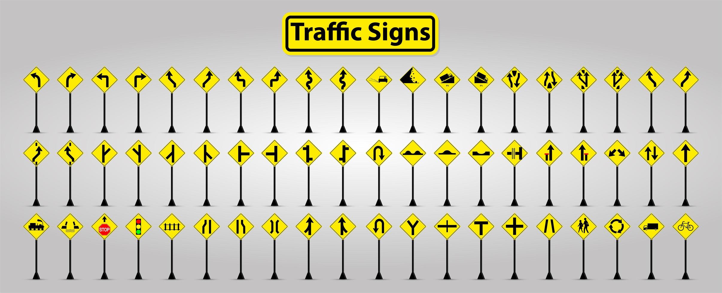 sinais de trânsito de símbolo amarelo e preto no conjunto de postagens vetor