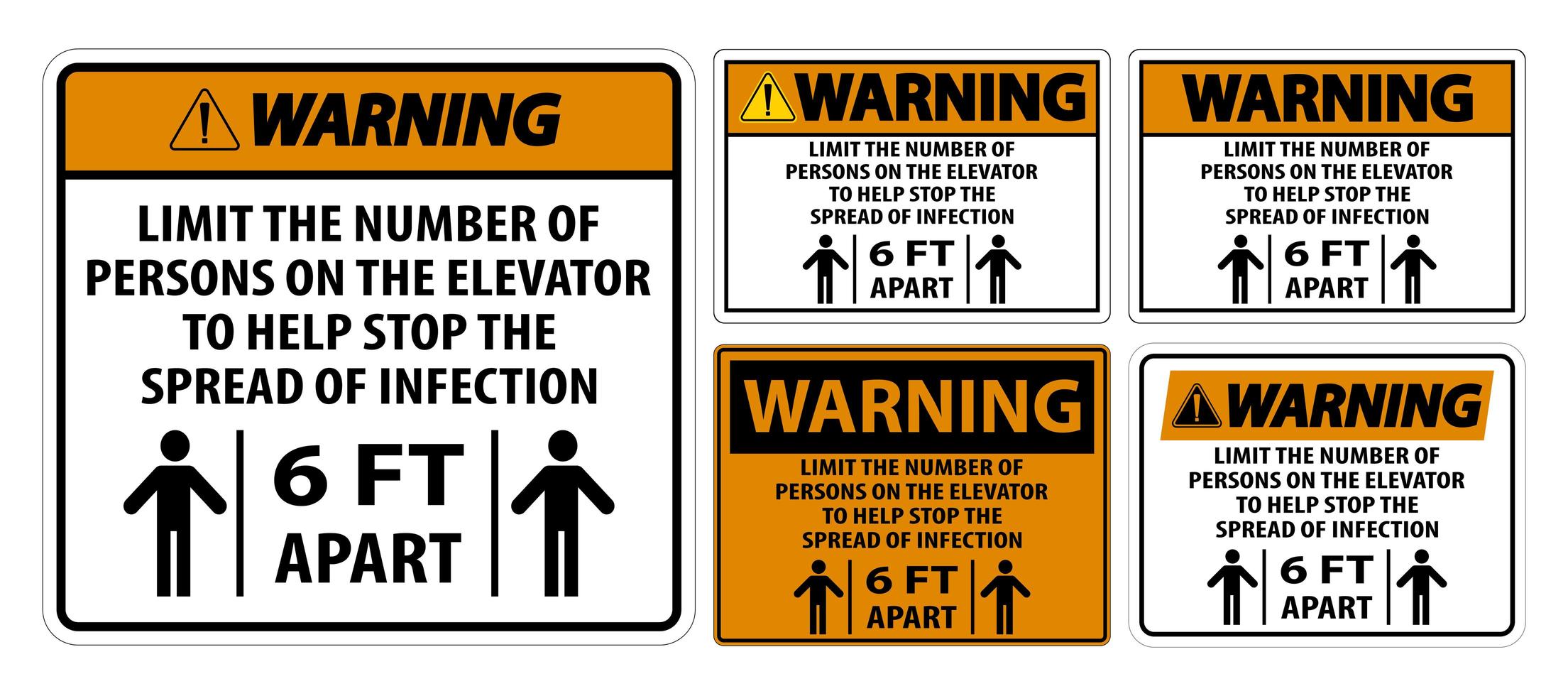 conjunto de sinal de distanciamento físico de elevador de aviso vetor