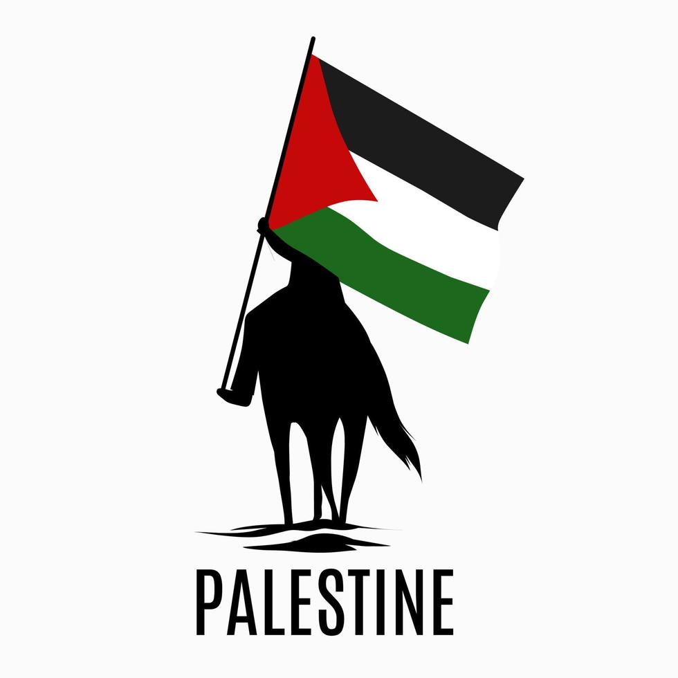 vetor de ilustração de homem andando a cavalo trazer a bandeira da palestina