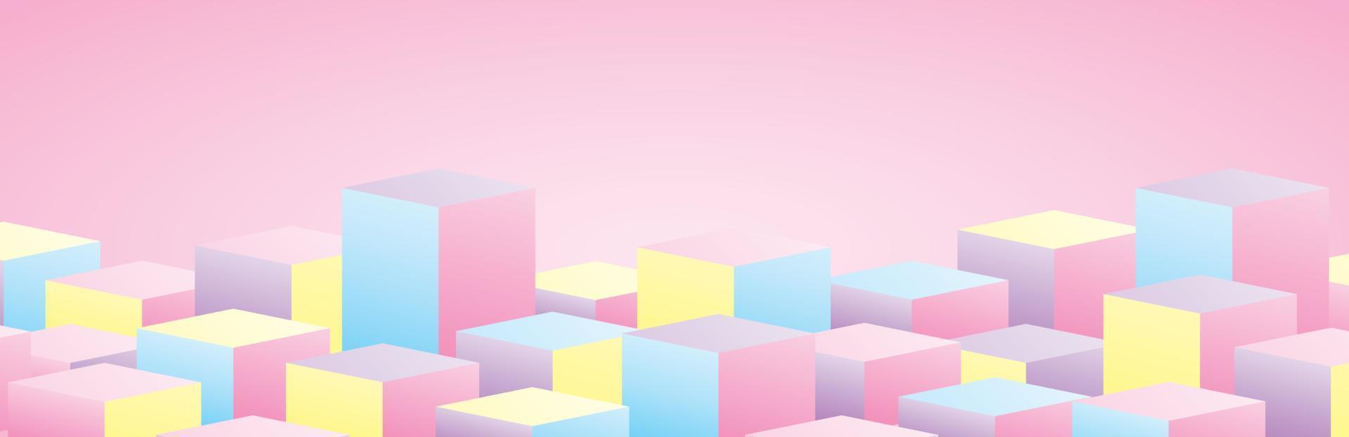 pódios de exibição de produto quadrado pastel colorido vetor gráfico de ilustração 3d para colocar objeto em fundo rosa doce