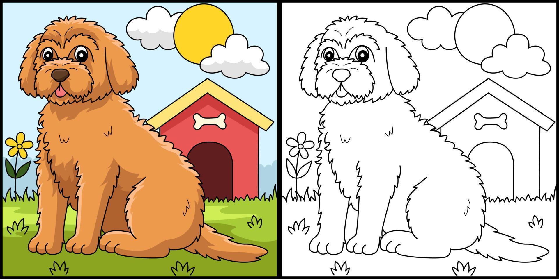ilustração de página para colorir de cachorro goldendoodle vetor
