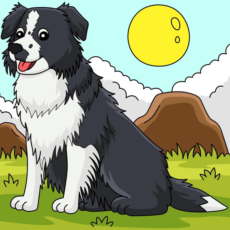 ilustração de desenho animado colorido de cachorro border collie vetor