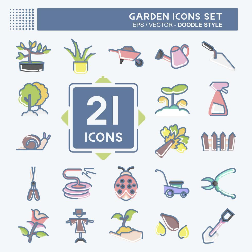jardim conjunto de ícones. adequado para símbolo de jardim. estilo doodle. design simples editável. vetor de modelo de design. ilustração simples