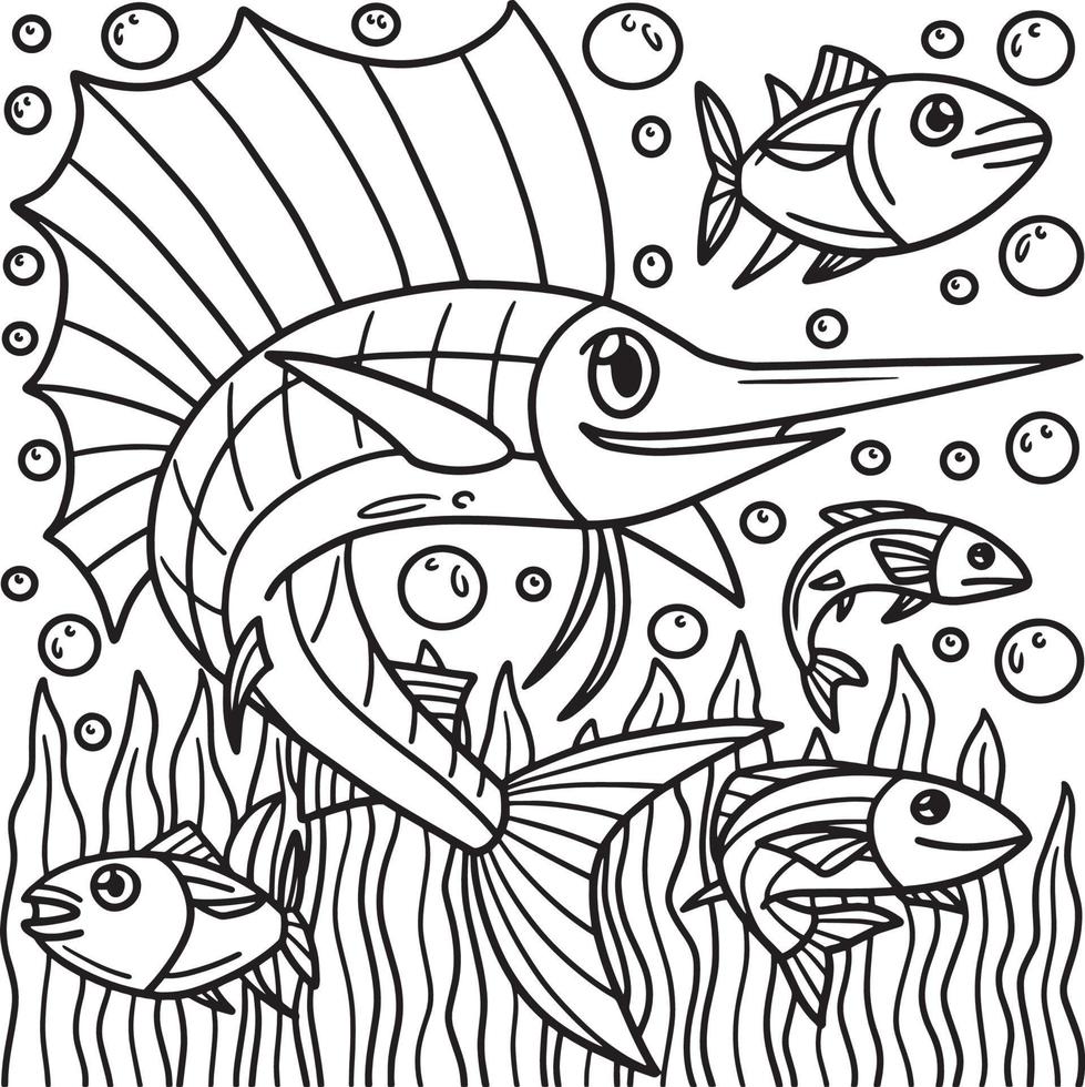 página para colorir de peixe à vela para crianças vetor