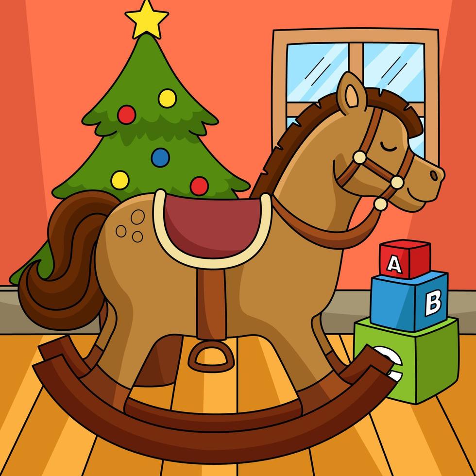 desenho animado colorido de cavalo de balanço de natal vetor