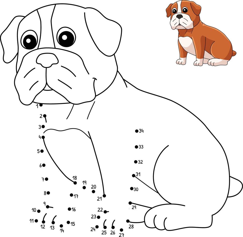 página para colorir de buldogue ponto a ponto para crianças vetor