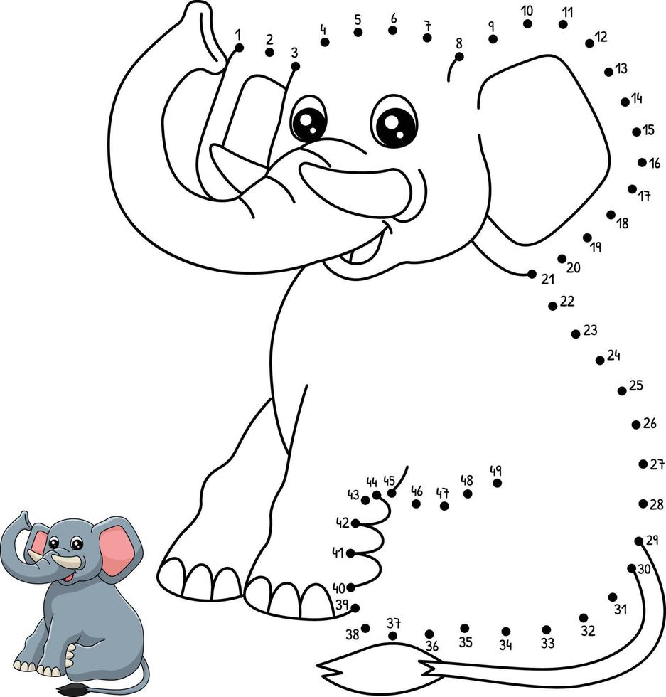 desenho de elefante de ponto a ponto para colorir para crianças vetor