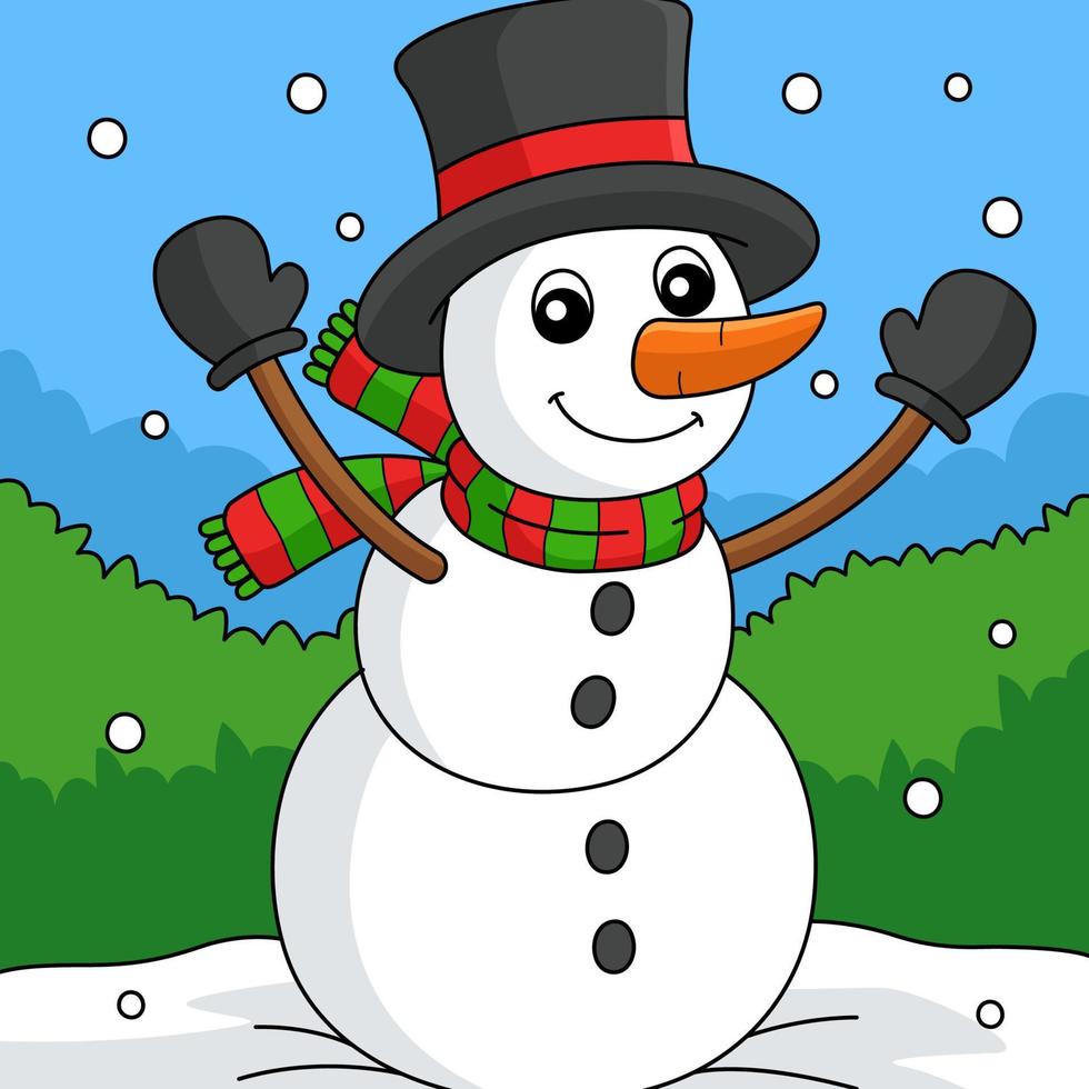 ilustração de desenho animado colorido de natal de boneco de neve vetor