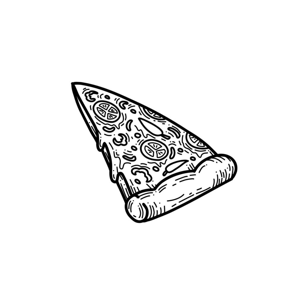fatia derretida de queijo pizza doodle ilustração de comida desenho de mão vetor