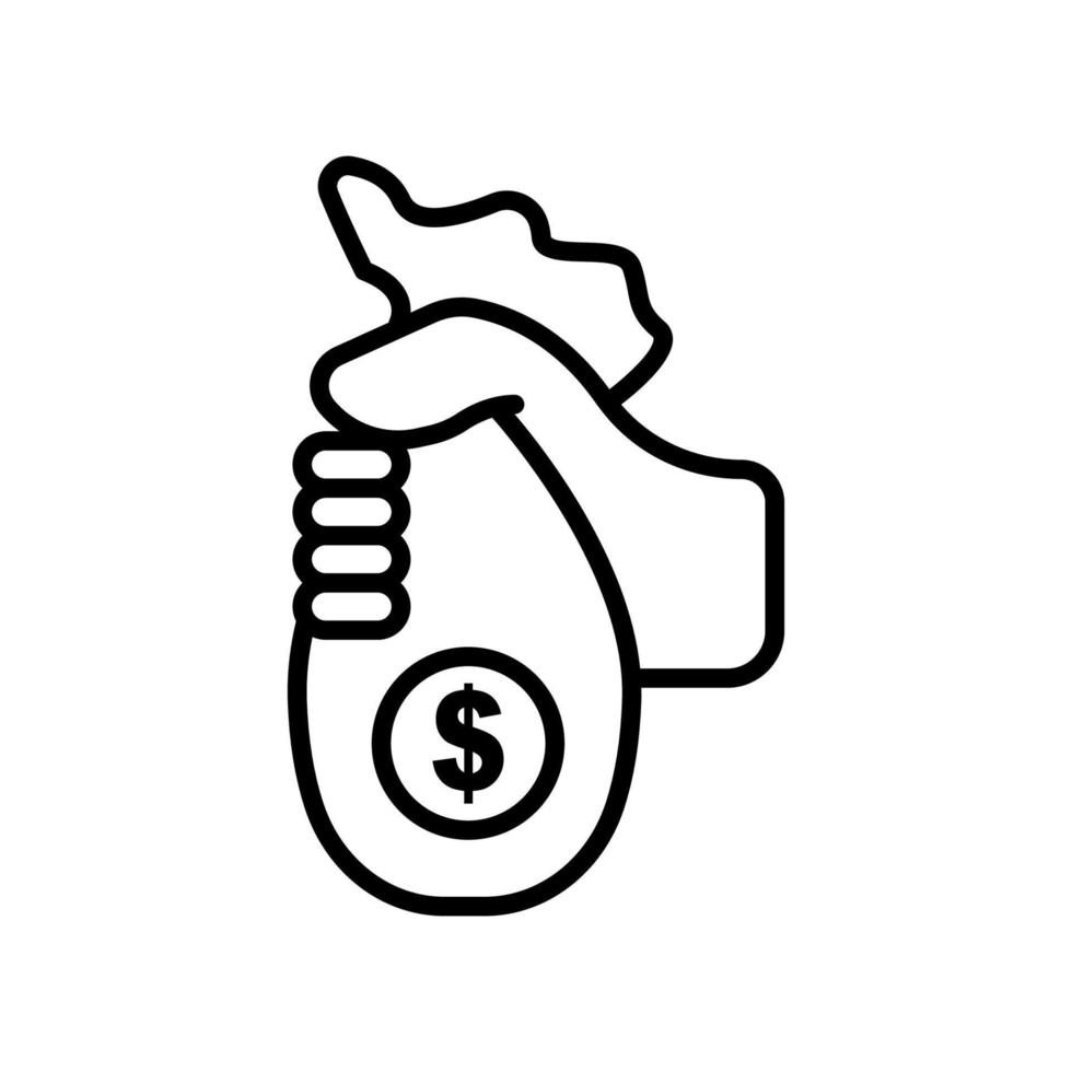 mão segurando o ícone do saco de dinheiro. ícone relacionado à caridade, negócios. estilo de ícone de linha. design simples editável vetor