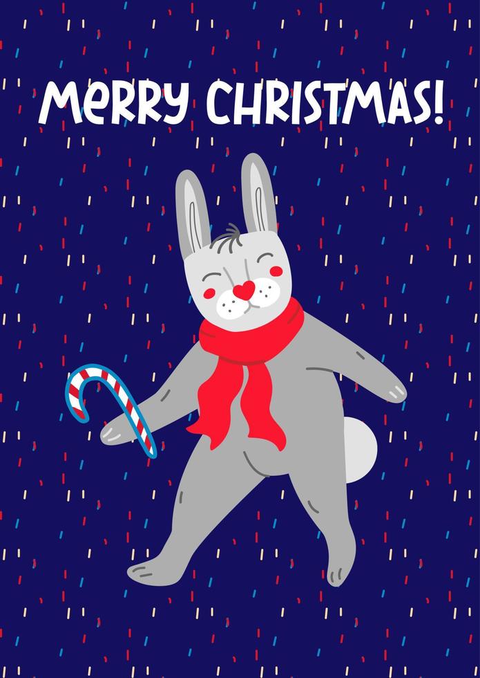 cartão de natal com um coelho. vetor