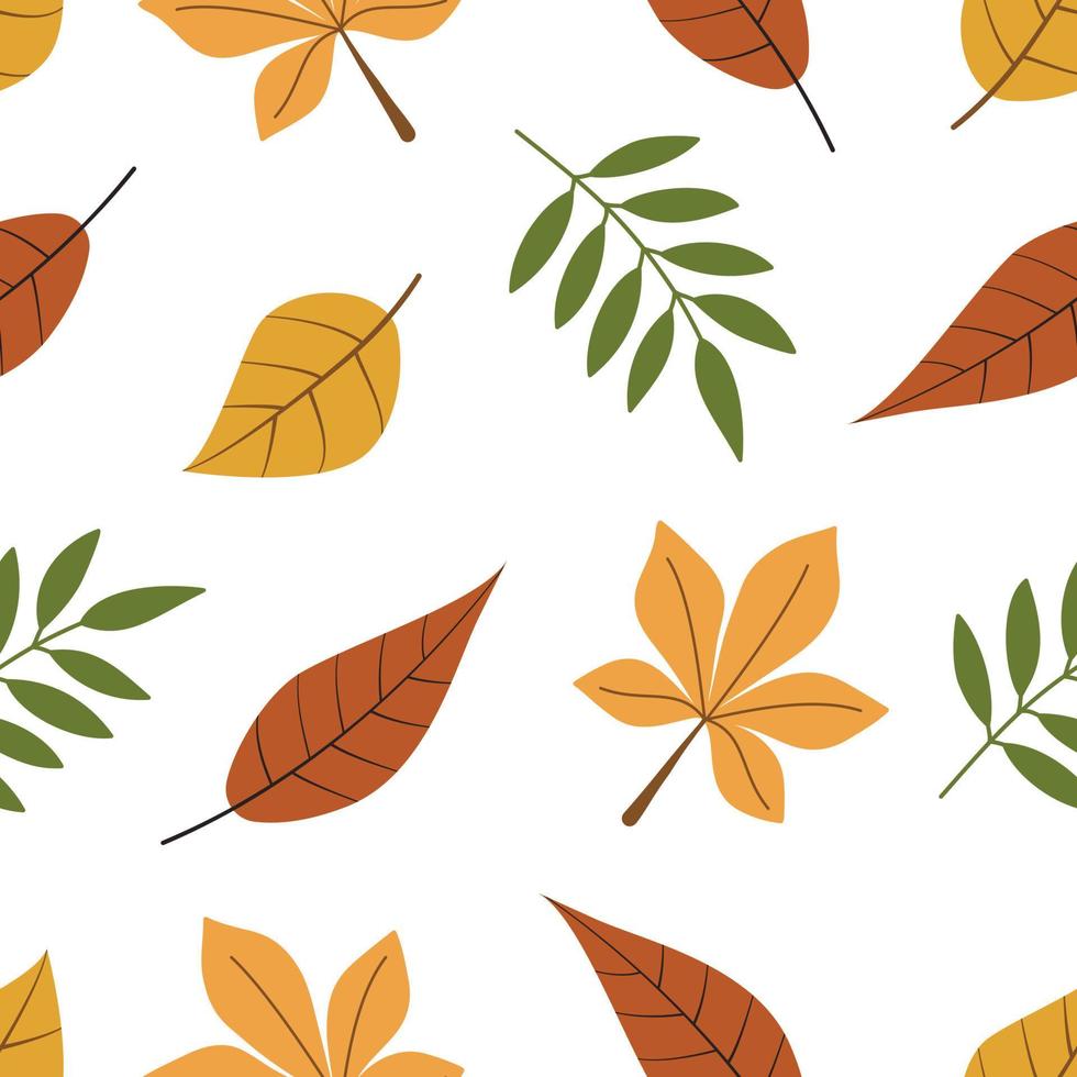 padrão de outono com folhas em um fundo branco. de fundo vector em estilo simples. perfeito para tecido, papel de parede, cadernos, papel de embrulho, scrapbooking