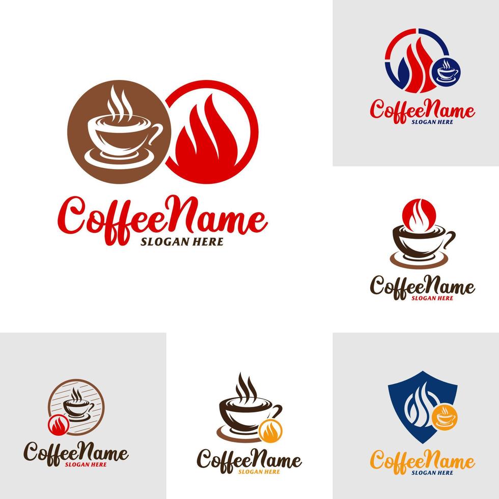 conjunto de modelo de design de logotipo de café de fogo. vetor de conceito de logotipo de fogo de café. símbolo de ícone criativo