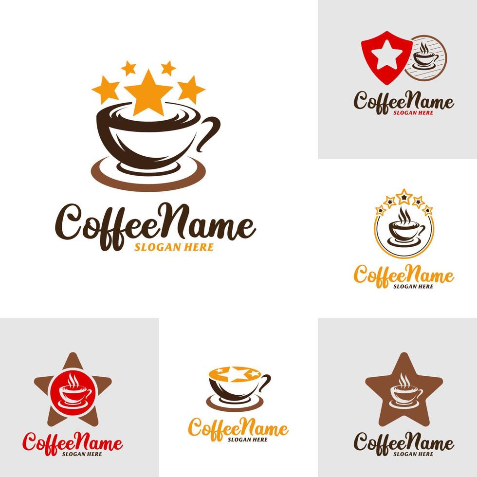conjunto de modelo de design de logotipo de café estrela. vetor de conceito de logotipo de estrela de café. símbolo de ícone criativo