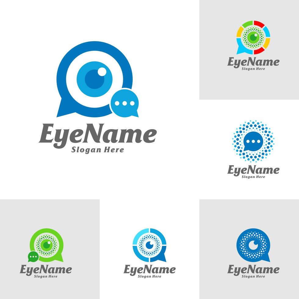 conjunto de modelo de design de logotipo de olho de bate-papo. vetor de conceito de logotipo de bate-papo olho. símbolo de ícone criativo